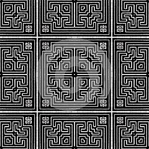 Labyrinth maze plaid vector seamless pattern. Greek style abstract lines tartan background. Modern repeat geometric