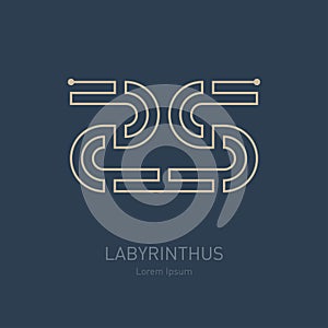 Labyrinth with numbers 2 and 5 for digital design. 25 year anniversary, vector. Maze logo.