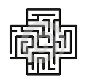 Labyrinth puzzle. Maze game in cross shape. Vector illustration
