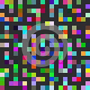 Labyrinth seamless pattern. Black lines multicolored squares. Vector