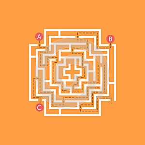 Labyrinth shape design element. Three entrance, one exit and one right way to go, but many paths to deadlock.