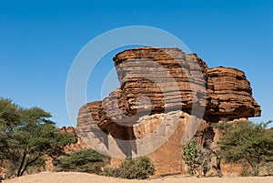 Labyrithe of rock formation called d`Oyo in Ennedi Plateau on Sahara dessert, Chad, Africa.