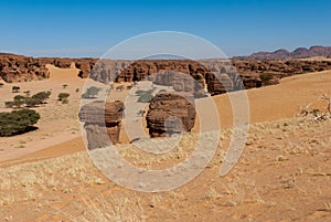 Labyrithe of rock formation called d`Oyo in Ennedi Plateau on Sahara dessert, Chad, Africa.