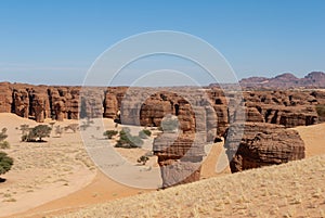 Labyrithe of rock formation called d`Oyo in Ennedi Plateau on Sahara dessert, Chad, Africa.