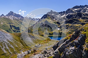 The Lac Bleu in Chianale, mountain lake in the italian alps of Cuneo, Piedmont