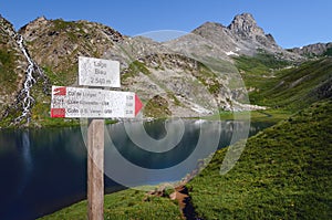 The Lac Bleu in Chianale, mountain lake in the italian alps of Cuneo, Piedmont photo