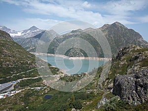 Lac d`Emosson is a reservoir in the canton of Valais, Switzerland.