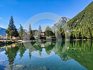 lac de champex. Beautiful mountain lake above Orsieres in Valais. idyllic landscape. Enjoy the silence of nature