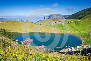 Lac De Lessy and Mountain landscape in The Grand-Bornand, France