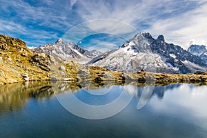 Lac des Cheserys And Mountain Range - France