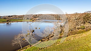 Lac du Jaunay aerial view by drone at Chapelle-Hermier, France photo