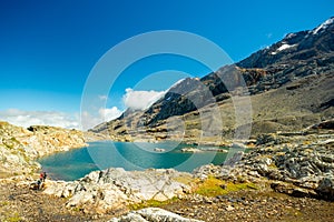 Lac du Milieu in Alpe d`Huez region photo