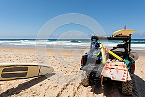 Lacanau, France. Lifeguards car on the beach