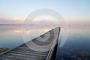 Lacanau water lac with mirror reflection in gironde france