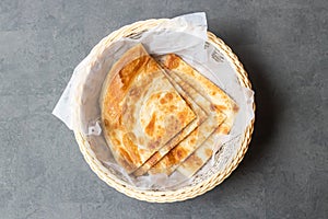 Laccha Parata or lachha paratha served in basket isolated on table top view of asian and indian food