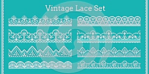 Lace borders. Seamless decorative frills with ornamental and floral elements for invitation and greeting cards. Vector