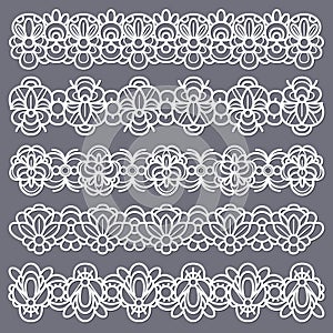 Lace borders. Seamless vintage cotton lace eyelets, horizontal stripe handmade. Embroidered decorative ornate pattern