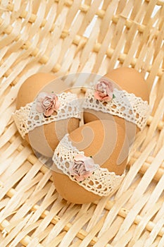 Lace decorated Easter eggs