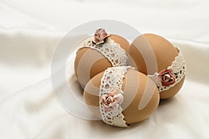 Lace decorated Easter eggs