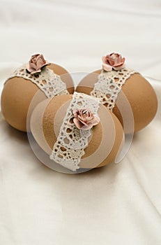 Lace decorated Easter eggs