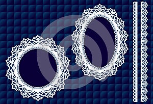 Lace Doily Frames, Quilted Blue Background