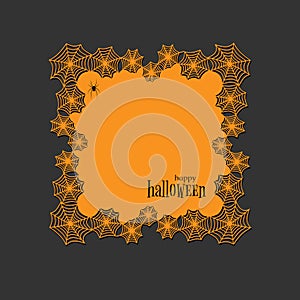 Lace doily lasercut paper Halloween theme Round spiderweb and spider pattern Banner square doily with text Happy Halloween