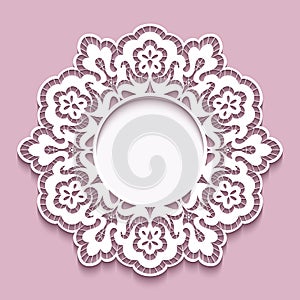 Lace doily, round cutout paper frame template