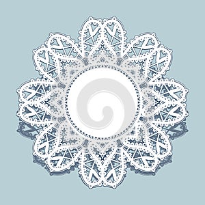 Lace doily, round frame with cutout paper border