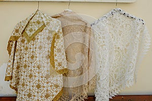 Lace and embroidery of a shop at Lefkara in Cyprus