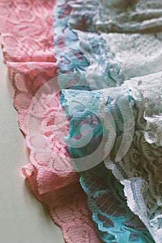Lace frills on the hem of vintage bridal lingerie