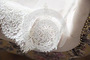 lace hem of the white wedding dress