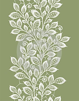 Lace leaves vertical seamless pattern.