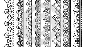 Lace ornament. Seamless decorative borders for invitation and greeting cards. Openwork ribbons and frills template