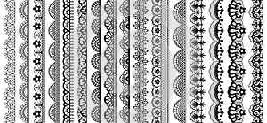 Lace pattern elements. Vintage seamless figured lace borders, beautiful wedding lace decoration. Black lace borders photo