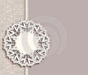 Lace pendant label on ornamental background