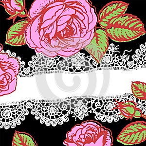Lace. Roses. Card.