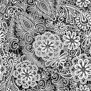 Lace seamless pattern with flowers - fabric backgr