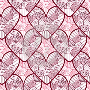 Lace seamless pattern with ornamental hearts. Texture for valentines day wrapping paper, wedding invitation background, textile fa