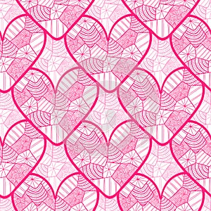 Lace seamless pattern with ornamental hearts. Texture for valentines day wrapping paper, wedding invitation background, textile fa