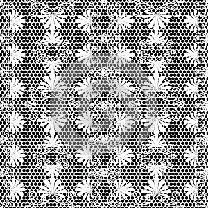 Lace textured black and white elegance floral vector seamless pattern. Ornamental grid lattice greek style background. Repeat