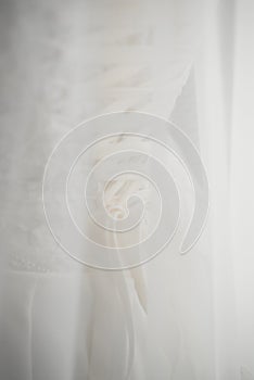 Lace-up wedding dress. White dress of the bride.