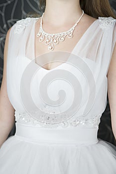 Lace white wedding dress closeup