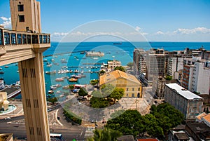 Lacerda Elevator and All Saints Bay Baia de Todos os Santos in Salvador, Brazil