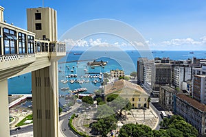 Lacerda Elevator and All Saints Bay in Salvador, Bahia, Brazil photo