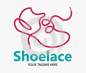 Laces Sneaker Shop logo or emblem. Shoelace vector isolated sign.