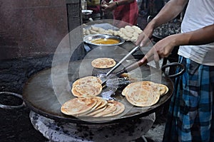 Lachcha parathas are being prepared road side