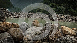 Lachen River Bed , Sikkim, India - Rocks foreground