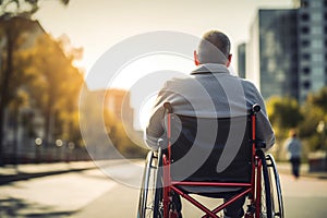 Lack of accessibility in public places. Disabled man on wheel chair, outdoor