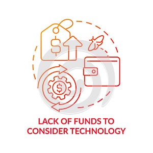 Lack of funds to consider technology red gradient concept icon