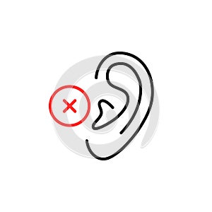 lack of hearing or deafness linear icon